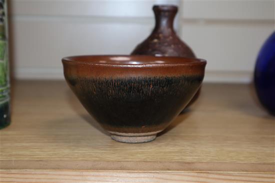 A Chinese hare fur bowl and vase height 13cm